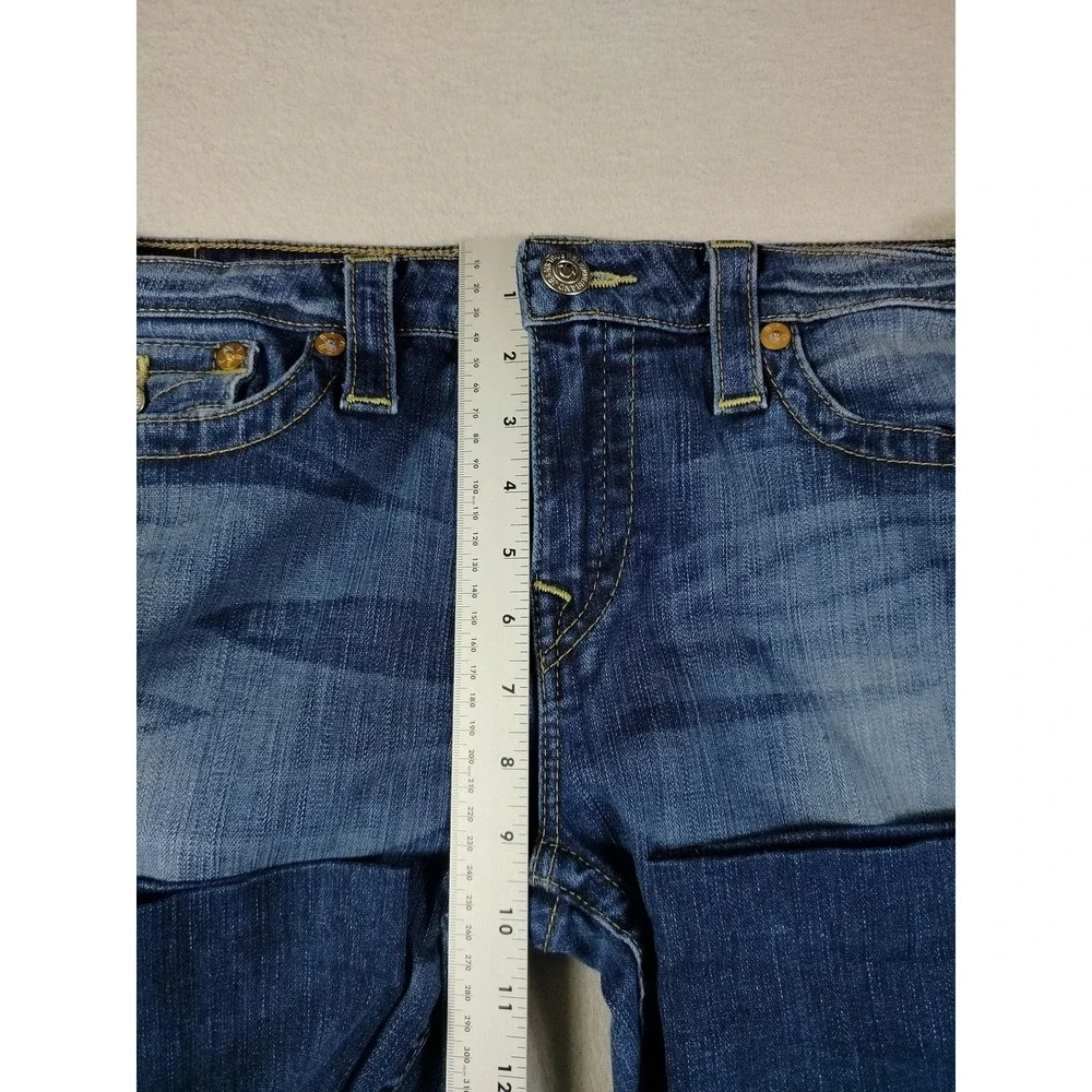 True Religion Slim Flap Straight Jeans Mens 34 Blue Stretch Denim‎ Casual Rocker